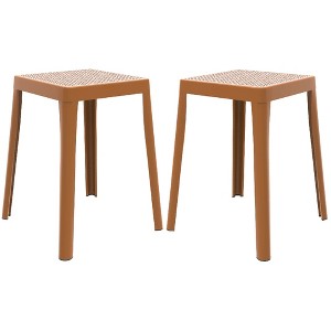 LeisureMod Tresse Stackable Dining Stool – Mid-Century Modern Square Backless Wicker-Top Seat Indoor Outdoor Use for Kitchen, Patio, Garden Set of 2 - 1 of 4