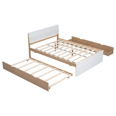 NicBex Full Size Wood Platform Bed with 1 Twin Size Trundle and 2 Drawers for Adults