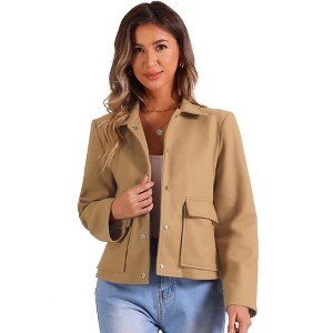 Allegra K Women's Long Sleeve Two Pockets Button Cropped Outerwear Jacket - 1 of 4