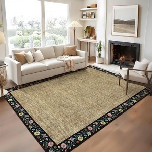 Large Farmhouse Floral Rug, Non-Slip, Thin, Washable, Soft Low-Pile, non-Shedding, Foldable Indoor Carpet for Office, Open Spaces - 1 of 4