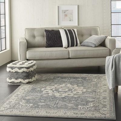 Elysian Grey/Ivory Hand-Knotted Round Synthetic Area Rug