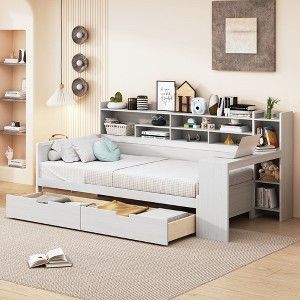 NicBex Twin Size Daybed Multifunctional Frame Day Bed with Trundle, Storage Shelves, 2 Spacious Drawers and 1 Integrated Desk for Apartment - 1 of 4