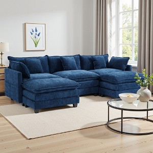EHMKNP 3-Seat U-Shaped Modern Cloud Couch - Chenille Modular Sectional with Deep Seat, 2 Ottoman & 4 Pillows for Home/Apartment Spaces - 1 of 4