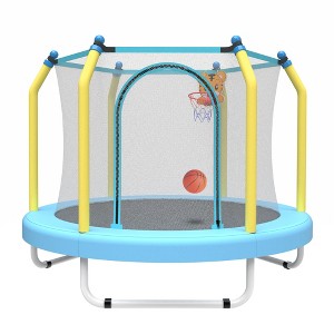 DSVIMOY Trampoline, 55-inch Kids Trampoline with Basketball Hoop, Round Bouncer for Indoor Outdoor, Blue, 55"*55"*44" - 1 of 4