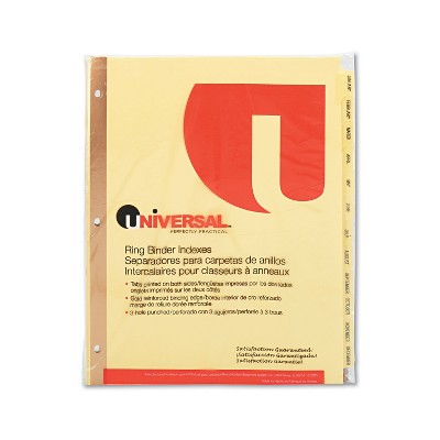 UNIVERSAL Preprinted Plastic-Coated Tab Dividers 12 Month Tabs Letter Buff 12/Set 20814