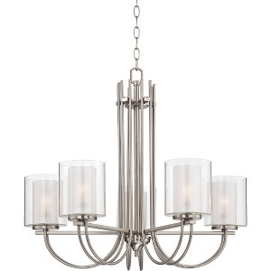 Possini Euro Design Melody Brushed Nickel Pendant Chandelier 26 3/4" Wide Modern Clear Outer Frosted Inner Glass 5-Light Fixture for Dining Room House - 1 of 4