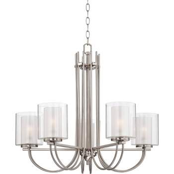 Possini Euro Design Melody Brushed Nickel Pendant Chandelier 26 3/4" Wide Modern Clear Outer Frosted Inner Glass 5-Light Fixture for Dining Room House