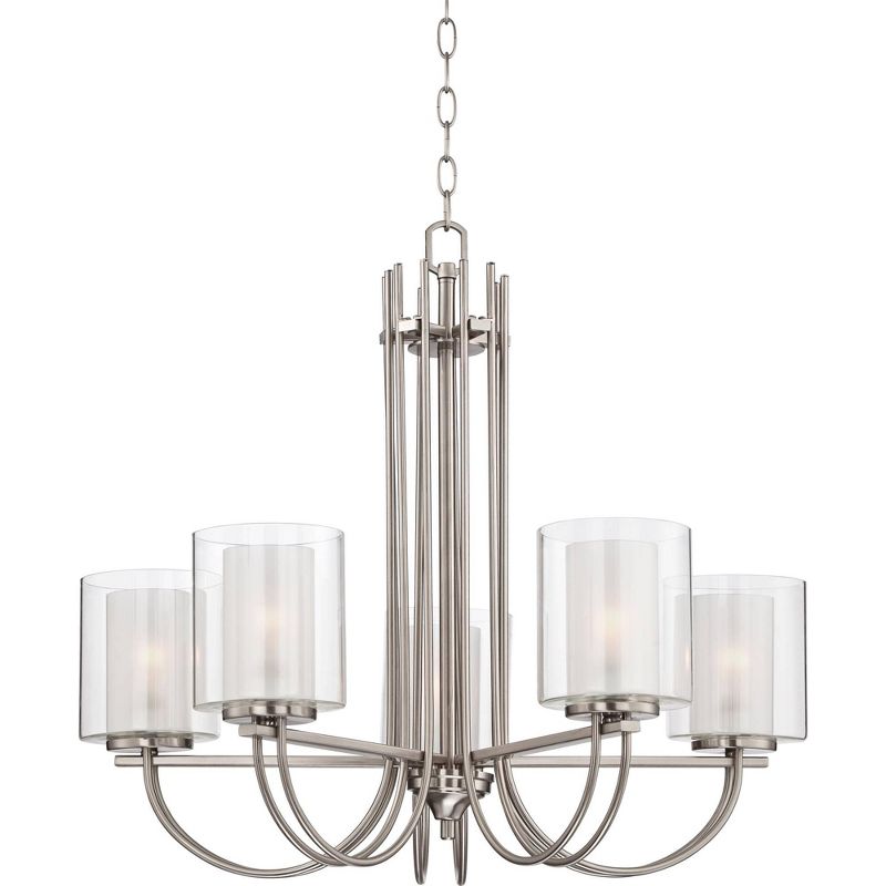 Possini Euro Design Melody Brushed Nickel Pendant Chandelier 26 3/4" Wide Modern Clear Outer Frosted Inner Glass 5-Light Fixture for Dining Room House, 1 of 10