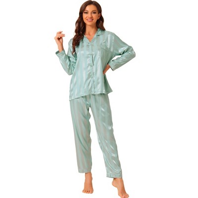 Cheibear Women's Satin Soft Button Down Sleepwear With Pants Lounge ...