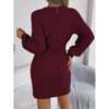 Womens Cable Knit Dress Lantern Sleeve Casual Bodycon Sweater Dress - 4 of 4