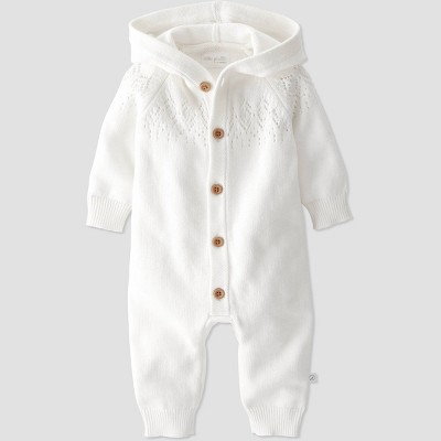 Image of Baby Organic Cotton Knit Sweater Jumpsuit - little planet by carter's Off-White Newborn