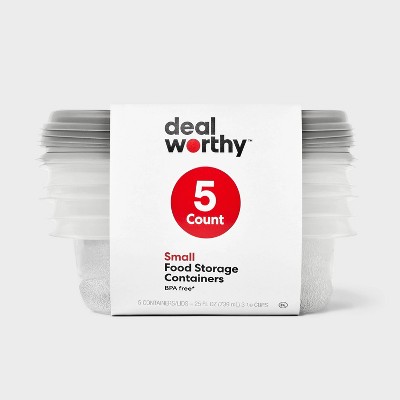 Small Square Food Storage Containers - 25 fl oz/5ct - Dealworthy™