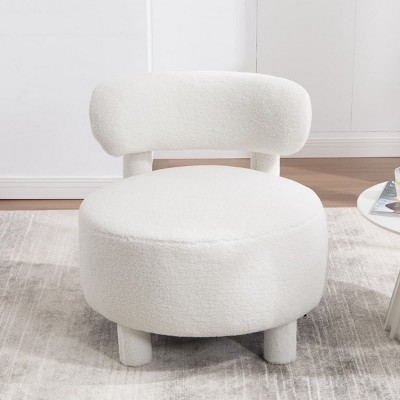 Modern Armless Accent Chair for Bedroom, Teddy Fabric Slipper Chair with Curved Backrest and Padded Seat, Upholstered Side Chair-The Pop Home