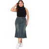 Agnes Orinda Women's Plus Size High Rise Front Slit Fishtail Hem Vintage Midi A-Line Denim Skirt - 3 of 4