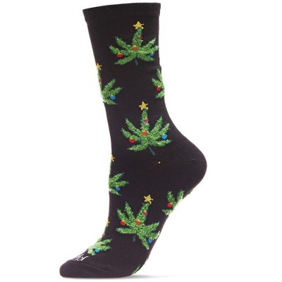 Memoi Women's Pot Leaf Christmas Trees Holiday Crew Socks
