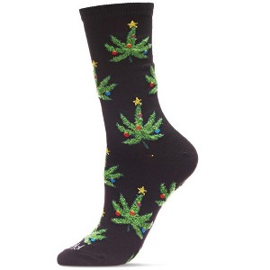 Memoi Women's Pot Leaf Christmas Trees Holiday Crew Socks - 1 of 3