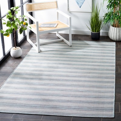 Aqua and Ivory Striped 8' x 10' Indoor/Outdoor Area Rug