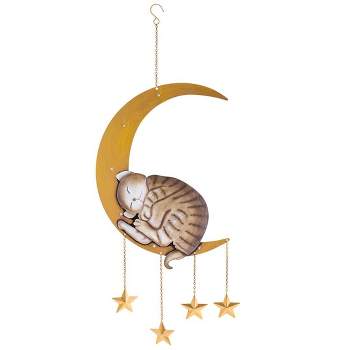 Wind & Weather Lighted Hanging Metal Moon with Animals Indoor/Outdoor Decoration - Cat