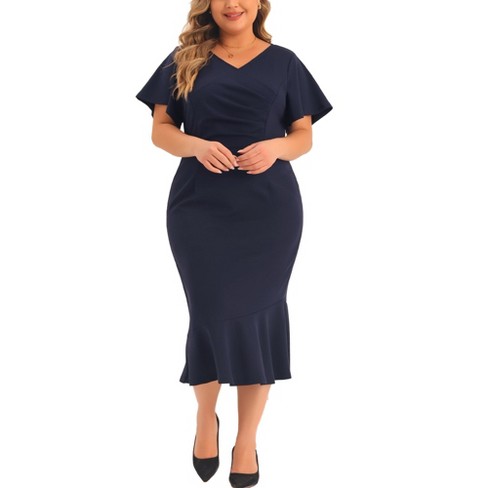 Womens 3/4 Sleeve V-Neck Bodycon Dress Ladies Casual Warp Ol Work Midi  Dresses