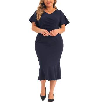 Agnes Orinda Women's Plus Size Wrap V Neck Ruffled Short Sleeve Cocktail Party Wrap Dress