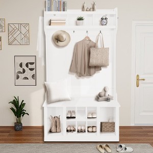 Garvee 5-in-1 Entryway Furniture with Storage Cabinet and Top Shelf-8 Shoe Storage Cube and 6 Hanging Hooks Coat Rack - 1 of 4
