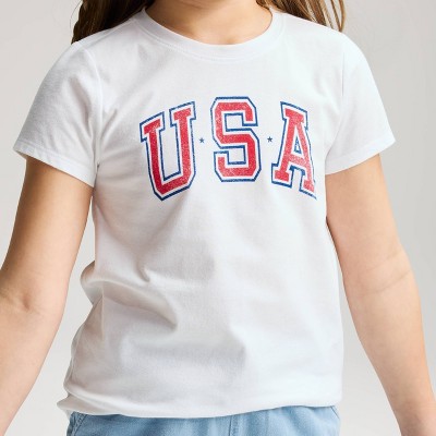 Детские Cat & Jack Girls' 4th of July Short Sleeve 'USA' Graphic T-Shirt - Cat & Jack™ White S — фото 2
