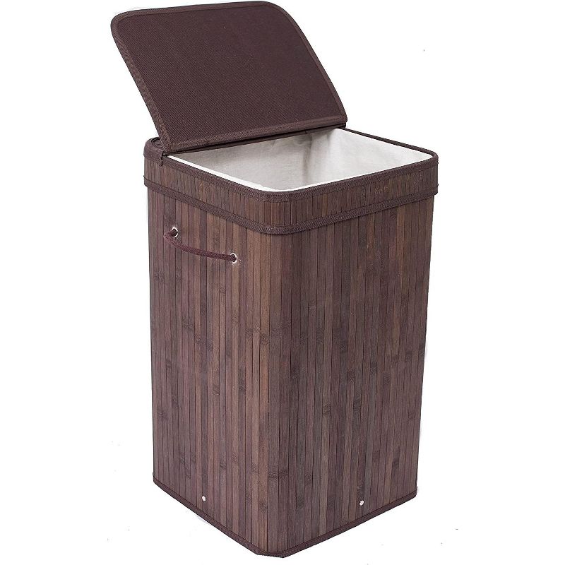BirdRock Home Bamboo Square Laundry Hamper with Lid and Cloth Liner - Espresso, 1 of 8