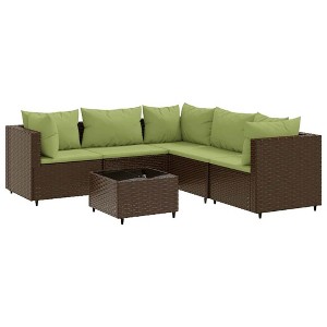 vidaXL 6 Piece Patio Lounge Set with Brown Cushions - Poly Rattan Furniture for Backyard, Terrace, or Patio - Modular Design & Weather-Resistant - 1 of 4