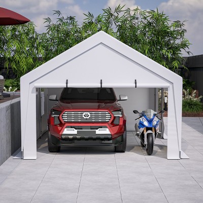 Outdoor 13×20 FT CarPort, Garage with Galvanized Steel Frame and PE Roof,  Storage Canopy Garage with Removable Sidewalls-Coolbibila