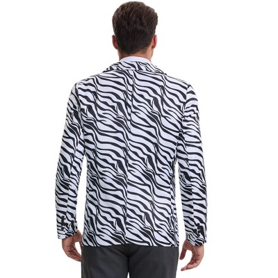 INSPIRE CHIC Men's Slim Fit Peak Lapel One Button Party Animal Printed Blazers Zebra Print Large — фото 3