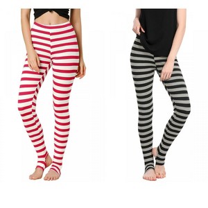 Allegra K Women's Printed Stripe High Waist Elastic Waistband Yoga Stirrup Pants 2 Packs - 1 of 4