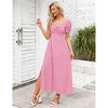 Womens High Waist Maxi Dress Sweetheart Smocked Neckline Short Puff Sleeve Plaid Casual Elegant Cute Dresses Button Down - 3 of 4