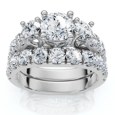 Pompeii3 2Ct TW 3-Stone Diamond Engagement Wedding Ring Set 14k Gold or Pt Lab Created