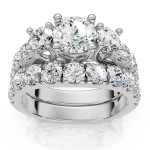 Pompeii3 2Ct TW 3-Stone Diamond Engagement Wedding Ring Set 14k Gold or Pt Lab Created - 1 of 4