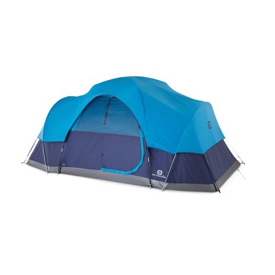 Outbound 8 Person 3 Season Lightweight Easy Up Dome Tent with Heavy Duty 600 mm Coated Rainfly, Front Canopy, and Mesh Wall, Light Blue & Navy