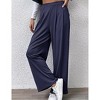 Women's Ribbed Wide Leg Pants Casual Elastic Waist Lounge Pants with Side Pockets Navy Blue L - 4 of 4