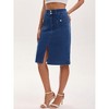 INSPIRE CHIC Women's Denim Pockets High Waisted Front Slit Stretch Sheath Midi Jean Skirts - 2 of 4