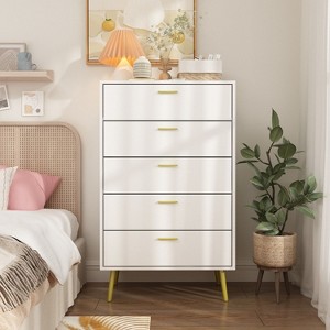 Hitow Modern Dresser with Metal Feet and Handles 5 Drawer Chest of Drawers - 1 of 4