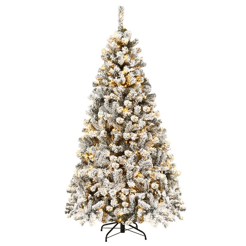 Costway 6ft/7.5ft/9ft Pre-Lit Premium Snow Flocked Hinged Artificial Christmas Tree with 250 Lights/450 Light/550 Lights, 1 of 13