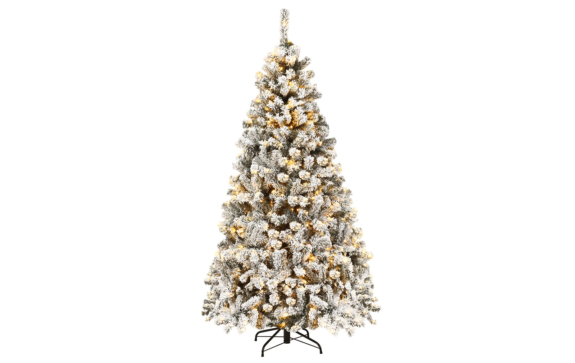 Costway 6 ft Pre-Lit Premium Snow Flocked Hinged Artificial Christmas Tree with 250 Lights