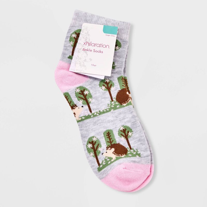 Women&#39;s Hedgehog Ankle Socks - Xhilaration&#8482; Light Heather Gray/Pink 4-10, 2 of 4