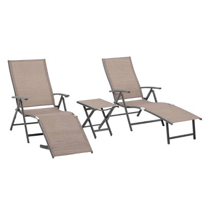 Outdoor Aluminum Folding Adjustable Chaise Lounge Chairs and Table Set - Crestlive Products