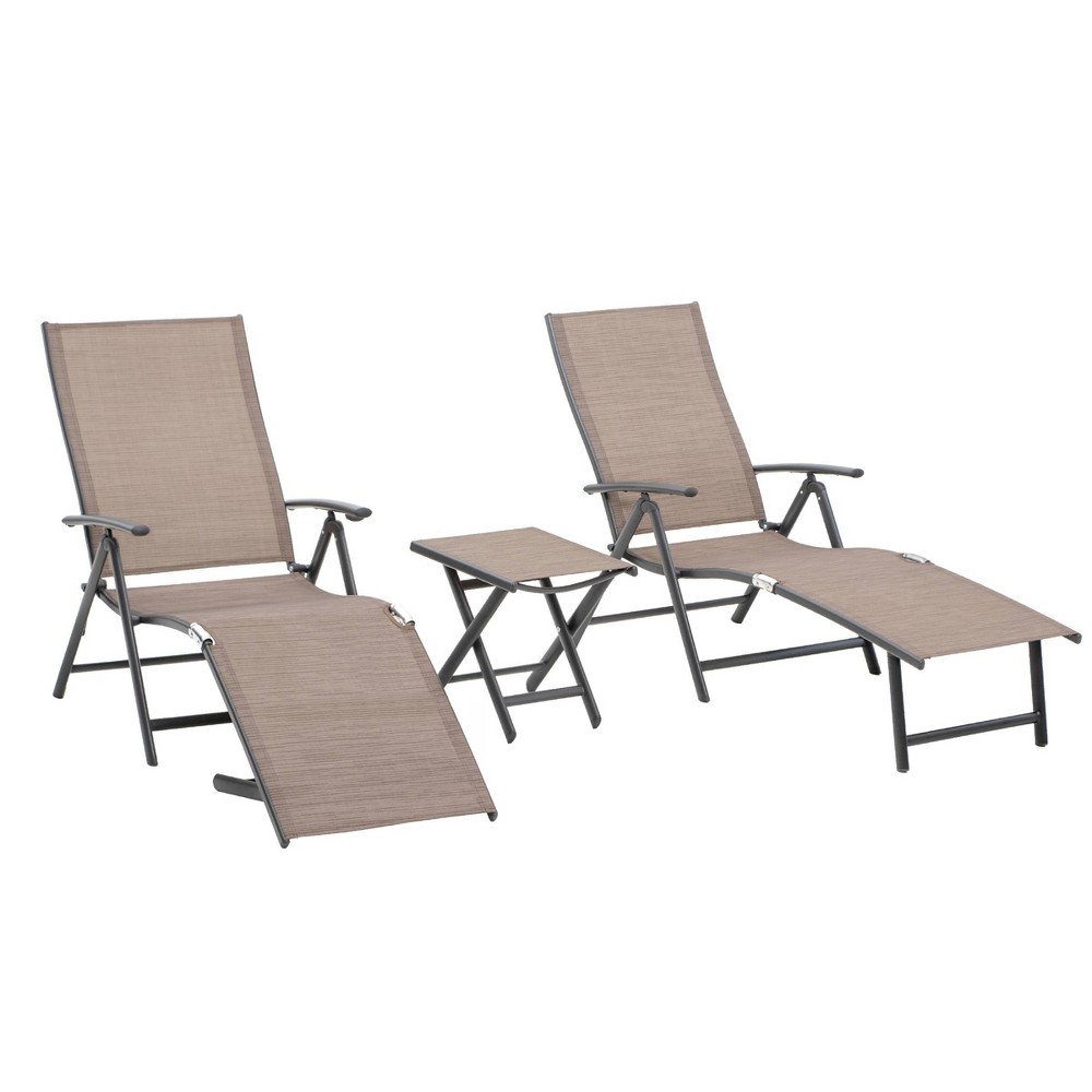 Outdoor Aluminum Folding Adjustable Chaise Lounge Chairs and Table Set Espresso Crestlive Products