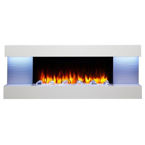 Simplifire 60-inch Format Floating Mantel Wall Mount Electric Fireplace |  Finished White Mantel | Log u0026 Crystal Hearth Options | 1500 Watt Heater |  Remote Control… : Target