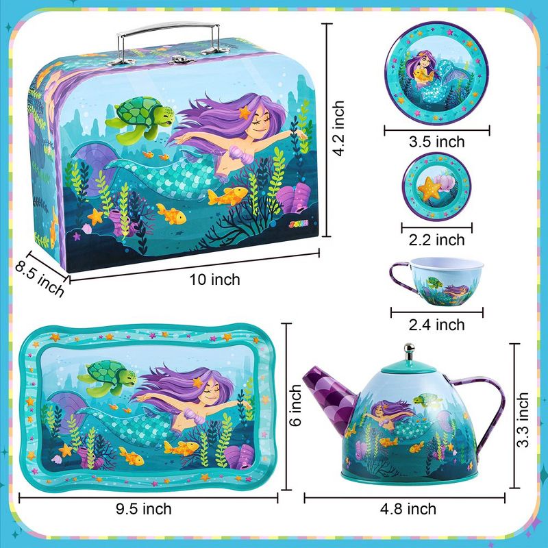 Joyin Mermaid Tin Teapot Set 15pcs Plates and Carrying Case for Birthday Easter Gifts Kids Toddlers Age 3 4 5 6, 4 of 10