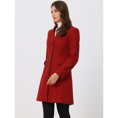 INSPIRE CHIC Women's Elegant Winter V Neck Single Breasted Long Overcoat Dark Red X-Small — фото 3