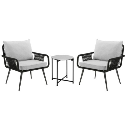 Andover 3pc Outdoor Conversation Set with Two Rope Chairs & Cocktail Table - Charcoal - Alaterre Furniture