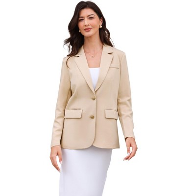 Allegra K Women Notched Lapel Single Breasted Long Sleeve Flap Pocket Straight Lined Business Casual Suit Jacket Blazer