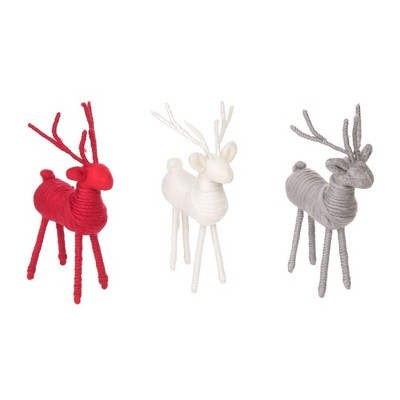 Transpac Small Foam Yarn Reindeer Set of 3 Decorative Animal Figurines for Christmas Multicolored Tabletop Decor Indoor Use Gift Giving and Hostess