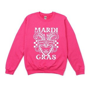 Simply Sage Market Women's Graphic Sweatshirt Mardi Gras Mask Distressed - 1 of 4